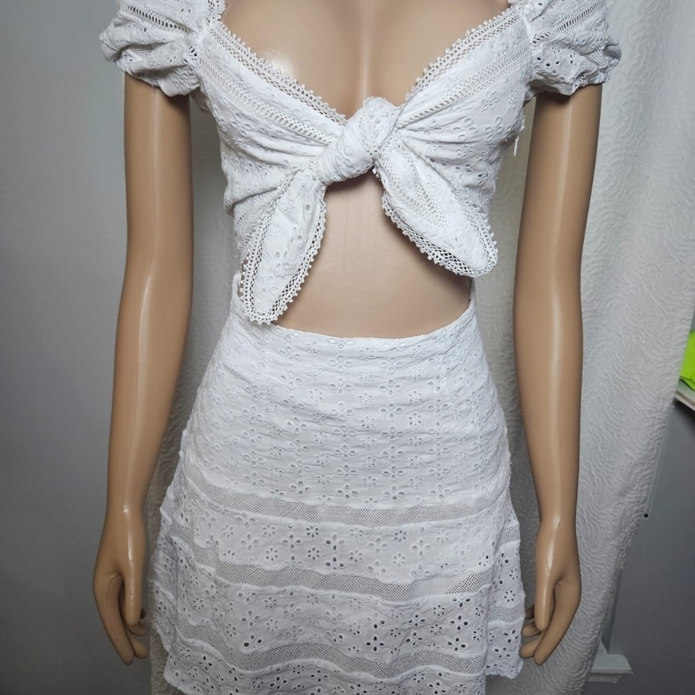 White Eyelet Crop Top and Skirt Set